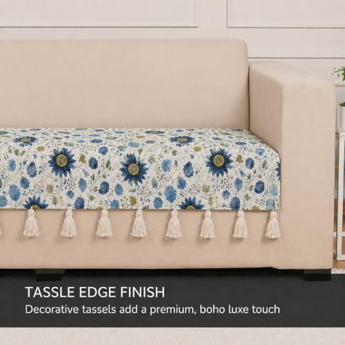 Image of STITCHNEST 'Eden Weaves Collection Series' 1 Seater Sofa Cover|Elegant Woven Fabric, Decorative Tassels, Washable & Durable for Modern Living