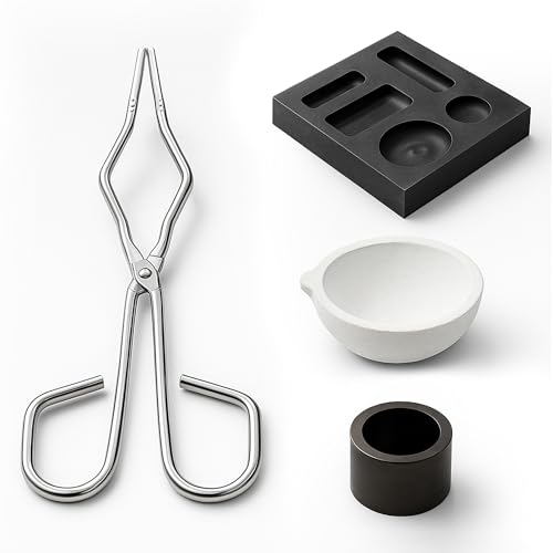 Lot de 4 pots en graphite doré : kit de fusion complet avec pince en acier inoxydable, pot en graphite, bol à quartz, canal d'huile pour bricolage en or et...