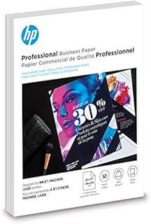 HP Professional Business Paper, Glossy, 8.5x11 in, 48 lb, 50 sheets, works with inkjet, PageWide, laser printers (6MF93A)