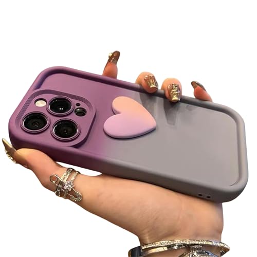 Coque iPhone 15 Plus silicone 3D amour dégradé de couleur gris violet - 3