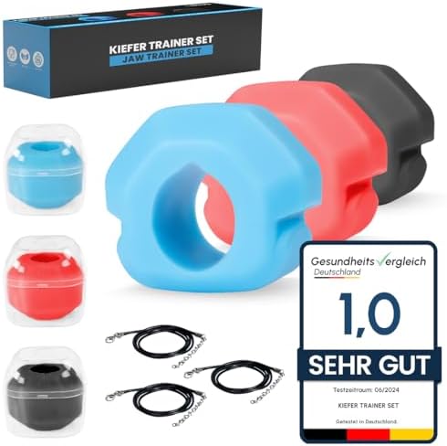 Kiefer Trainer Set 2.0 | Das Original - Kiefertraining mit dem Jawline Trainer & Jawline Toner; Doppelkinn Entferner; Gesichtstrainer; Neck Trainer & Anti-Falten