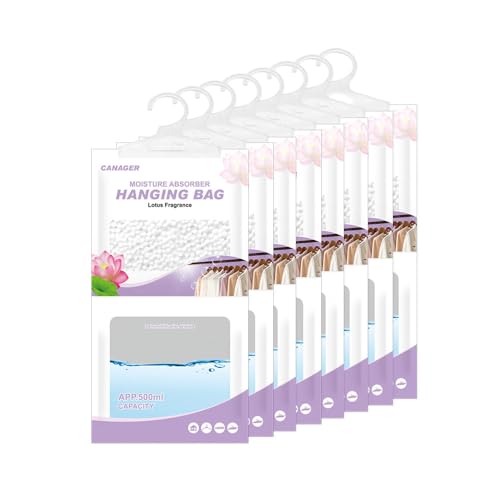 Image of CANAGER Hanging Moisture Absorber, Lotus Moistureproof hanging Bag, Hanging Closet Dehumidifier Bags(8 packs), Moisture Absorb 12.5 oz.