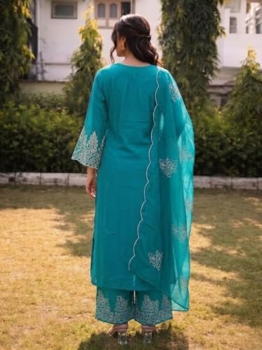 Image of SHIENZY Women's Embroidered Kurta Pant Set with Dupatta | Straight Kurta Set for Women | Ethnic Kurta Set for Women, Traditional Indian Kurta Pant Dupatta Set