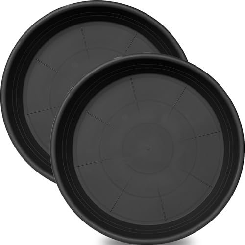Grjoprt 2 Pack of 14 inch Plant Saucer, Plastic Plant Saucer 14 inch, Bird Bath Bowls, Heavy Duty Plant Tray for Pots, Plant Saucers for Indoors Planter, Garden Water Plate 12\"/13\"/14\" (Black)