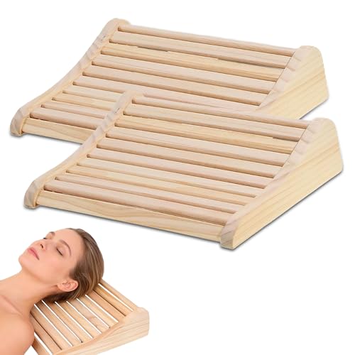 GWAEPU Lot de 2 repose-tête ergonomiques en bois de pin avec base antidérapante et ventilation optimale, 37 x 33 x 10 cm, pour sauna finlandais, cabine...