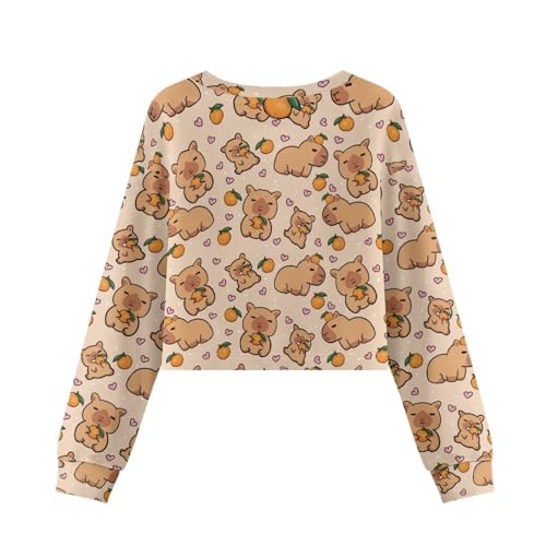 Girls Long Sleeve Crop Tops Cute Crewneck Sweatshirt Spring Fall Top Graphic Cropped Shirts for Girls 5-143