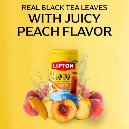 Image of Lipton Ice Tea Infuse Black Tea Peach Cold Brew Tea Bags - 10 Count - Brews in Cold Water in Just 5 Minutes - Water Bottle Friendly for on-the-Go Refreshing Iced Tea