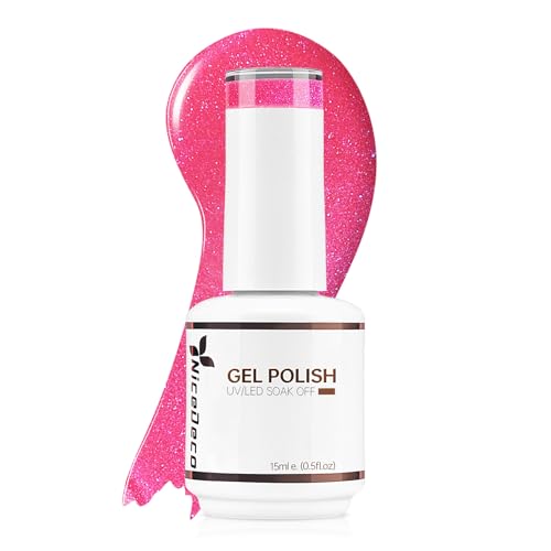 Nicedeco Smalto Semipermanente per Unghie Hot Pink Gel Nail Polish Smalto per Unghie Rosa Fluo in Gel Soak Off UV LED per Manicure - Glitter Rosa Fluo (001)15ml