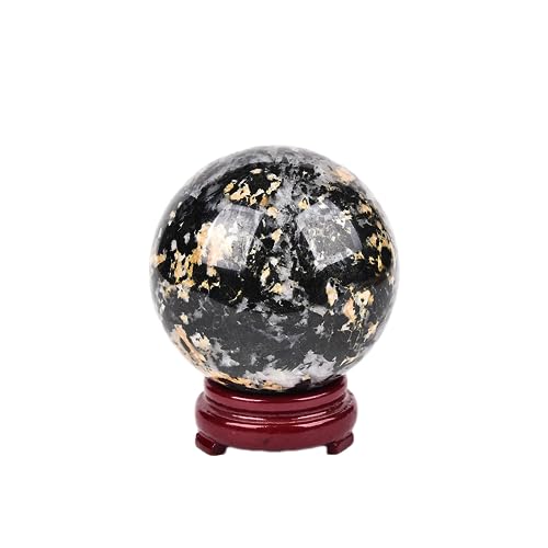 JIC Gem Grande esfera de cristal preto e branco com suporte bola de cristal de turmalina preta e branca bola decorativa para decoração de casa Altar Reiki Feng Shui cristal presente 80-90 mm