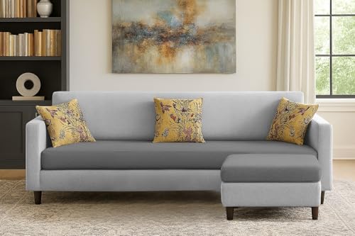 Image of Casaliving Premium Lifestyle Fabric 5 Seater L Shape Sofa Set 4 Seater Modern Sofa Set & Ottoman for Living Room (Grey Dark Grey Color)