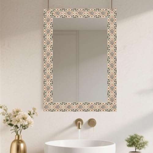 Image of Nuxovilar Boho Retro Floral Peel Stick Wall Border PVC 3.94x16.4' | Wall Trim, Molding Decal, Peel Stick Border, Adhesive Frame, for Bedroom, Kitchen, Living Room (Boho Floral)