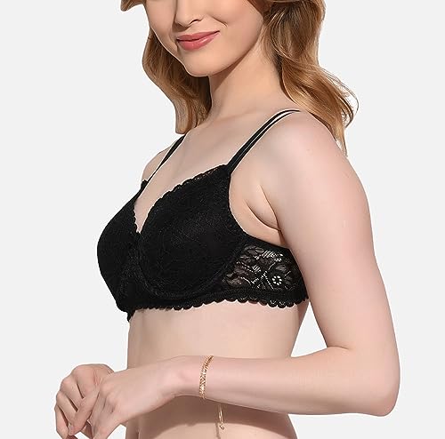 Image of FIMS - Fashion is my style Women Cotton Lycra Floral Lace Lightly Padded Bra Wired Seamless Fullcoverage Multicolor Cup- B