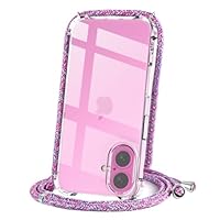 CAROKI Crossbody Case for iPhone 16 6.1\",Necklace Mobile Phone Cover with Cord Strap Clear Transparent TPU Soft iPhone 16 Cover Holder with Neck Cord Lanyard Strap-Unicorn