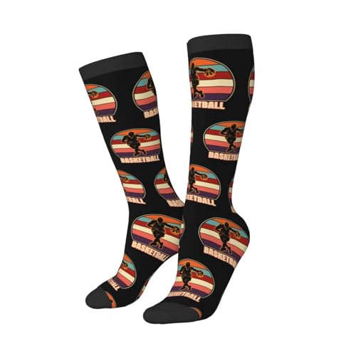 Basketball Calf-Length Color-Blocked Knee-High Socks With 3D Printed Design, Unisex2