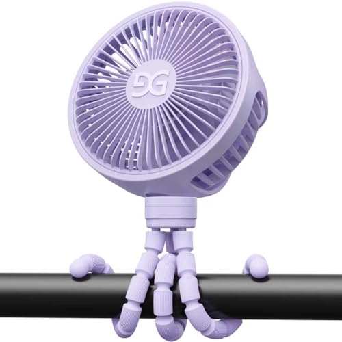 Image of GUSGU Stroller Fan Clip on for Baby, Flexible Tripod & Rechargeable Battery, Small Personal Fan, Mini Portable Fan for Travel, Handheld, Car (Purple)