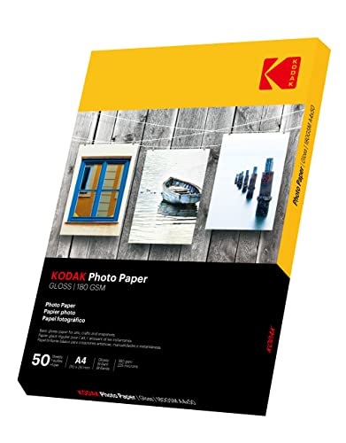 KODAK 50 hojas de papel fotográfico A4 de 180 g/m2 de alto brillo, secado instantáneo y resistente al agua, especialmente...