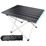 RIGIDON Mesa Plegable Camping, 56 x 40cm Portátil Aluminio Pequeña Mesa de Picnic Plegable, Exterior Table Camping, Ultraligero Compacta para Picnic, Playa, Senderismo, Viajes, Pesca (Negro)