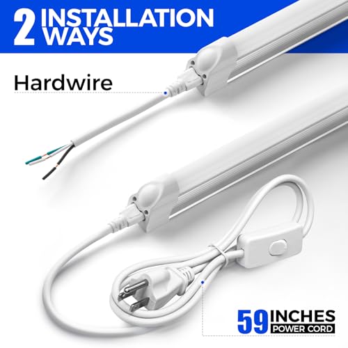 Image of Barrina T5 LED Shop Light, 8FT, 5000LM, 6500K, 45W (10 Pack), Linkable | Super Bright White Shop Lights, Led Garage Light, Corded Electric with ON /Off Switch, ETL Listed