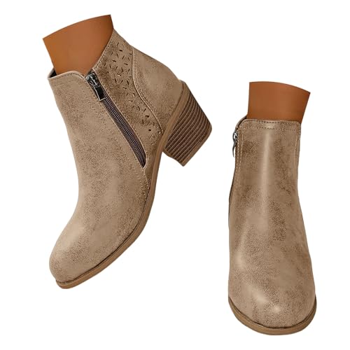 Stivaletti da donna con tacco basso grosso comodo corto autunno stivaletti scarpe da donna tariffa caviglia stivali bassi alla caviglia, 2, 39.5 EU