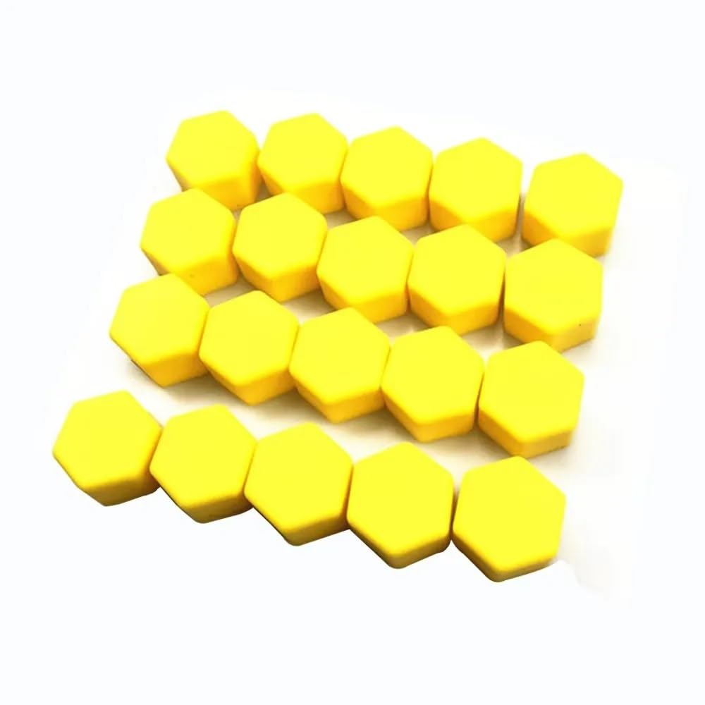 LOCKLGFMCZ 20Pcs 17 19 21mm Silicone Car Tyre Wheel Hub Covers Protection Caps Nuts Screw Protector Dust Proof Bolt Cover(Yellow,19mm)
