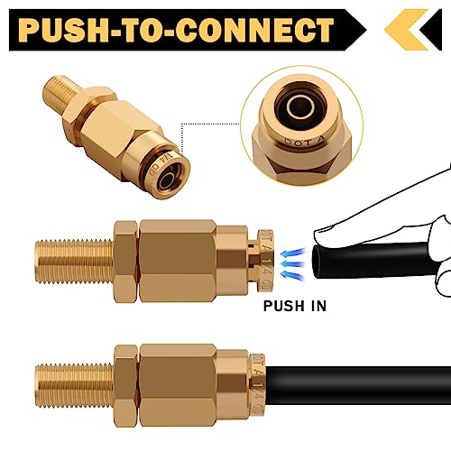 Cheemuii 4 PCS 1/4" Inflation Schrader Valve with Push to Connect for 1/4" OD Air Line Tubing and Air Spring Suspension for Semi Truck Trailer Tractor