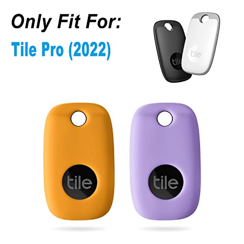 Geiomoo Silicone Case for Tile Pro 2022 Tracker, Soft Flexible Scratch Resistant Cover with Carabiner (2 Pack Orange+Lilac)