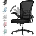 rattantree Office Chair, Mid Back Ergonomic Desk Chair with Flip-up Armrest, Computer Swivel Support, Adjustable Conference Executive Manager for Home/Office Use - Black