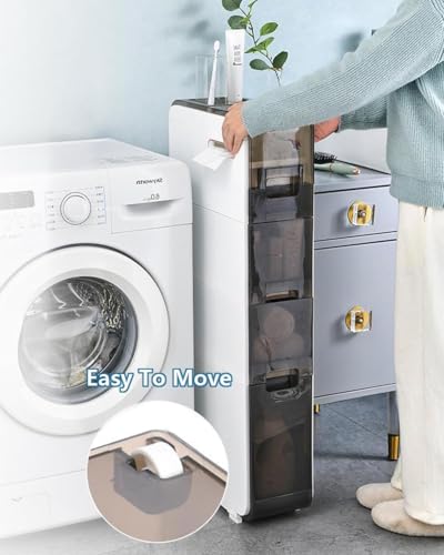 3-Tiers Narrow Storage Cabinet,Sleek Free Standing Toilet Paper Holder,Small Bathroom Floor Cabinet,Slim Plastic Drawer Storage,Multifunctional Organizer,White,6.9''x16.1''x30.8''Lozovin-SNG)