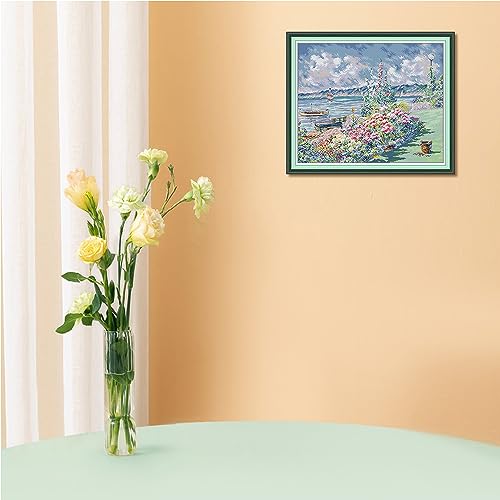 ABEUTY Cross Stitch Kits Flower Coast for Adults Pre Printed or NOT DIY 14 Count Embroidery Sewing Starter Kit Stamped or Unstamped DMC Needlework Easy Beginners (Stamped) - Image 2