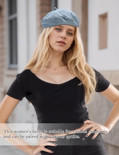 Boina de mezclilla para mujer estilo francés casual miniatura 2