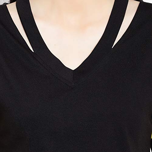 Image of LE BOURGEOIS Women Solid Loose Fit Desiger V-Neck Short Sleeve Dance Party Casul Crop Top