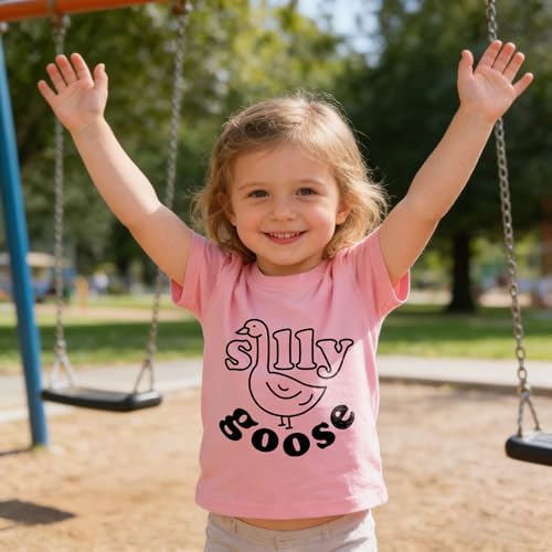Image of Kids Short Sleeve Tees Toddler Crewneck T-Shirts Boys Girls Dino Raccoon Excavator Silly Goose Flower Girl Tops 2-7 Years