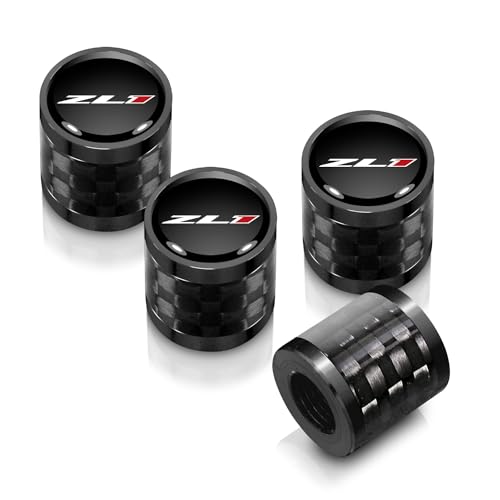 iPick Image for Chevrolet Camaro ZL1 Logo in Black on Real Carbon Fiber Barrel Black Aluminum Tire Valve Stem Caps