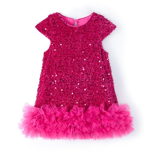 Miipat Toddler Girls Sequin Dress Sparkly Gown Party Dresses Little Kids A-Line Velvet Dress