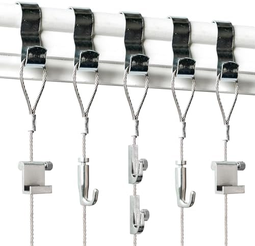 PHS Picture Rail Hooks and Wire Set - 5 Pack Picture Rail Hangers...