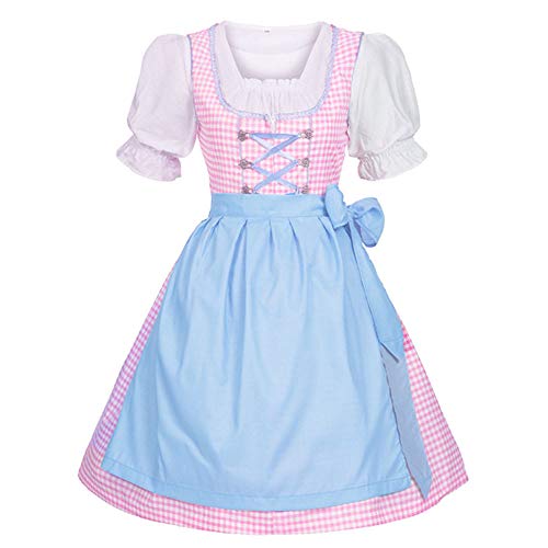 Preisvergleich Produktbild Cuteelf Damen Kleid Traditionelle bayerische Oktoberfestkleidung Karneval Oktoberfest Dienstmädchen Kostüm Kleid Bar Kostüm Süße Windhauch Ärmel Rosa Karo Retro Dekoration