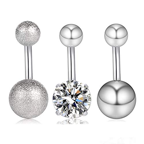 14G CZ Belly Button Rings Surgical Stainless Steel Navel Belly Ring 3/8 10mm Piercing Barbell Body Jewelry Rose Gold Silver (A - Steel - 3Pcs) 14G CZ Belly Button Rings Surgical Stainless Steel Navel Belly Ring 3/8" 10mm Piercing Barbell Body Jewelry Rose Gold Silver (A - Steel - 3Pcs)