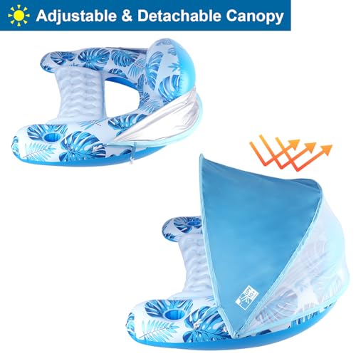 Image of COOLCOOLDEE Pool Float with Canopy, Cup Holder - XL Pool Chair Lounge Float with Adjustable Sun Shade Cover, Drink Holder, Ergonomic Headrest,Inflatable Pool Float for Adults
