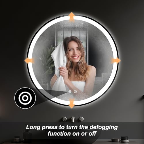 Image of NEWBULIG 24 inch LED Bathroom Mirror Round Vanity Mirror with Lights | Anti-Fog, Dimmable, 3 Color Temperature, Memory Function Led Wall Mirrors for Bathroom, Vanity