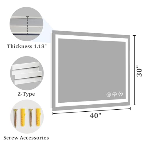 Image of Koonmi 40 inchx30 inch LED Bathroom Mirror with Anti-Fog | 90CRI Shatterproof Vanity Mirror with Backlit + Front Lit, Easy Install for Modern Bathroom and Hotel (IP65)