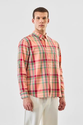 Image of SNITCH Men Casual Shirt | Regular Fit Full Sleeve Button-Down Collar Plaid Design | 100% Cotton & Breathable Fabric for Everyday Wear & Outings