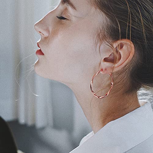 Image of 24K Gold Hoop Earrings for Women Trendy Real Gold Plated Twisted Thin Huggie Hoops, Dainty Cute Big Gold Filled Dangle Hoop Earrings Nickel Free Womens Earrings for Sensitive Ears Hypoallergenic