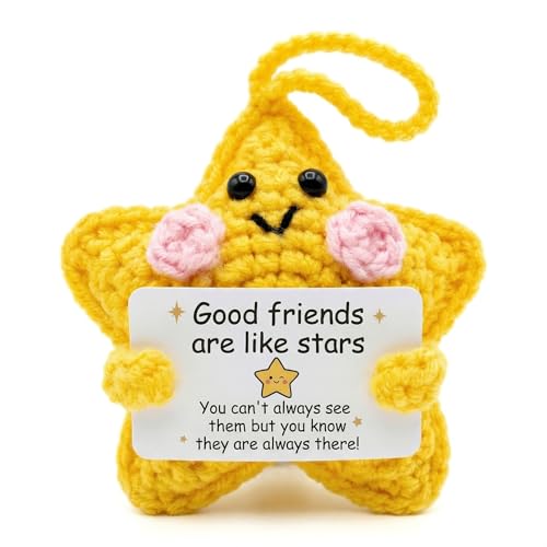 Friendship Gifts for Women Crochet Star with Card Friend Birthday Gifts for Women Cute Hanging Handmade Star Birthday Gift for Female Friends Bestie Unique Keepsake