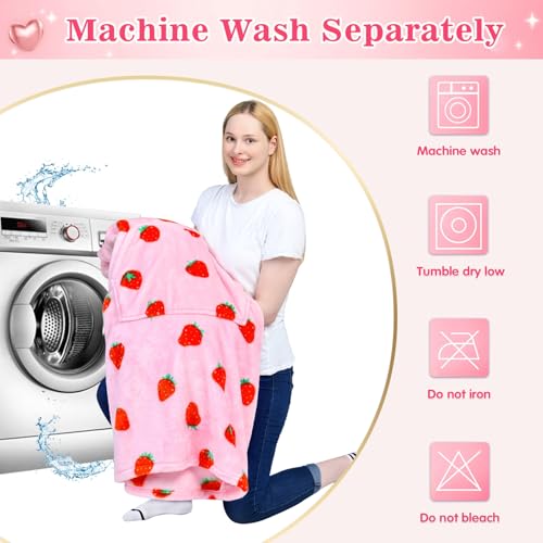 Image of Waitu Wearable Blanket Sweatshirt Gifts for Women and Men, Warm and Cozy Giant Blanket Hoodie, Thick Flannel Blanket with Sleeves and Giant Pocket - Strawberry Pink