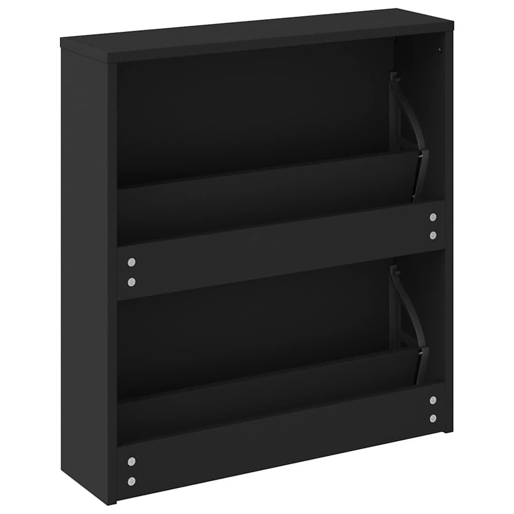 Zapatero con espejo negro de madera 63 x 17 x 67 cm, 2 compartimentos basculantes para pasillo y pasillo, ahorra espacio, estrecho, con espacio de almacenamiento para 6-8 pares de zapatos