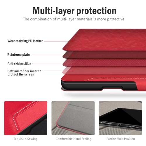 Image of Antbox for iPad Pro 11 Inch Case M5 2025 /M4 2024 Vegan Leather, Red | Built-in Pencil Holder, Fully Supports Pencil Pro /USB-C, Auto Sleep /Wake Function