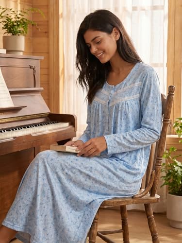 Image of IZZY + TOBY Nightgowns for Women Long Sleeve Soft Cotton Long Warm Nightdress Kintted Night Gown