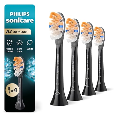 Philips Sonicare A3 All-in-One Genuine Replacement Electric Toothbrush Heads 4 Pack One Year Supply for Effective whitening Plaque Removal and Better Gum Health Black HX9094/95