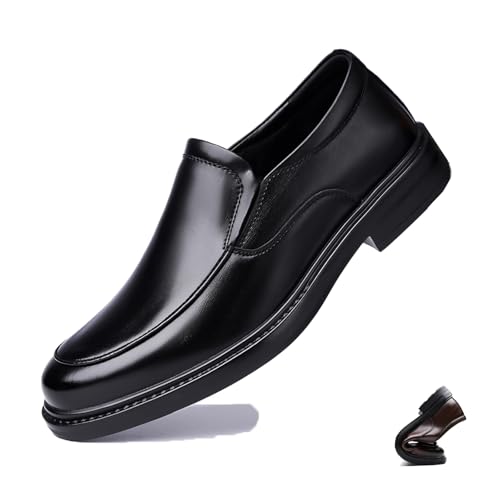 Men's Leather Low Heel Penny Loafer Classic Round Toe Handmade Slip on Business Oxford Shoes for Driving Office Work Dress Shoes