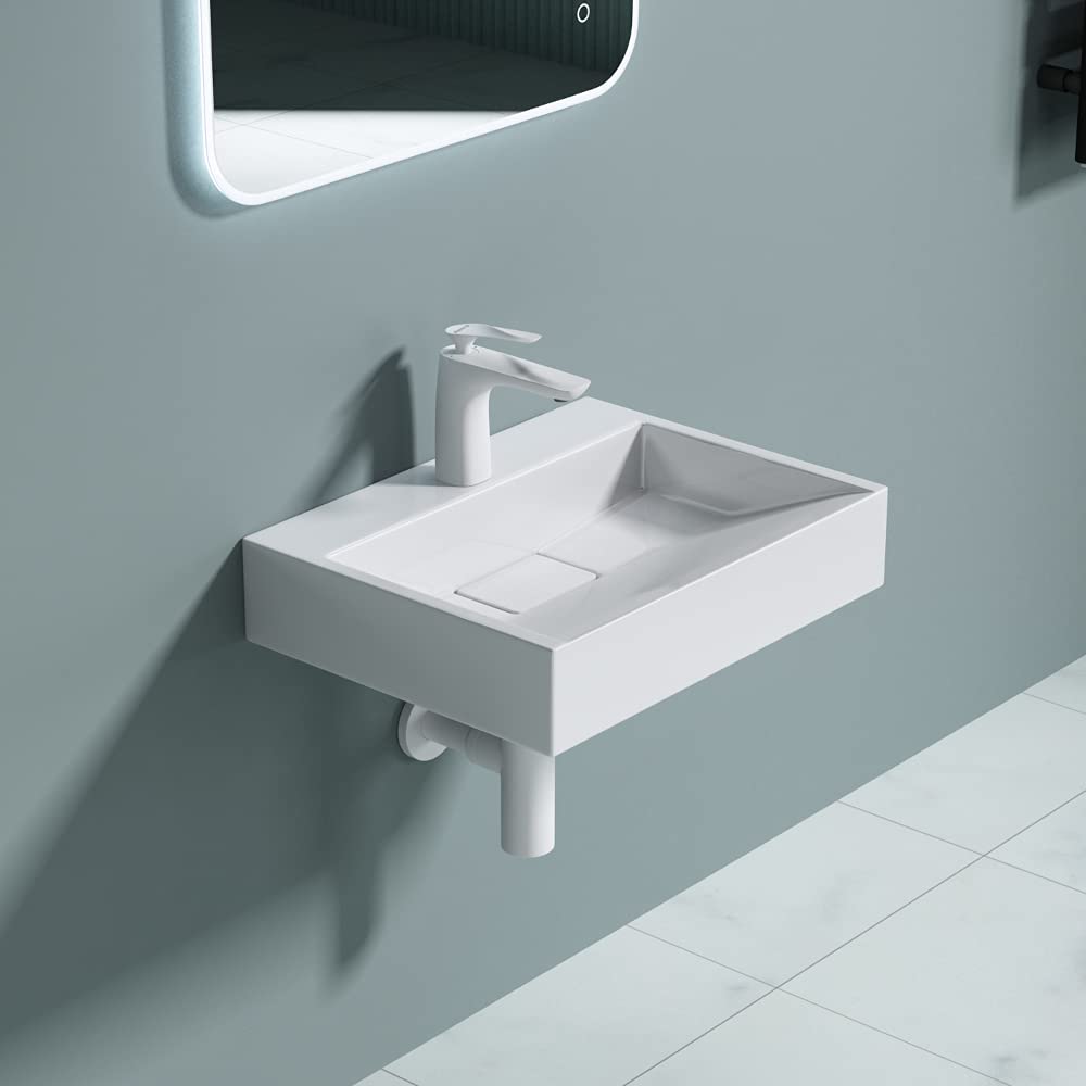 Db Durovin Bathrooms One Tap Hole Durovin Bathrooms Luxurious Cast Stone Resin Bathroom Basin - Wall Hung Or Countertop Basin Sink - Concealed Waste - 500 X 380Mm (Wxd)